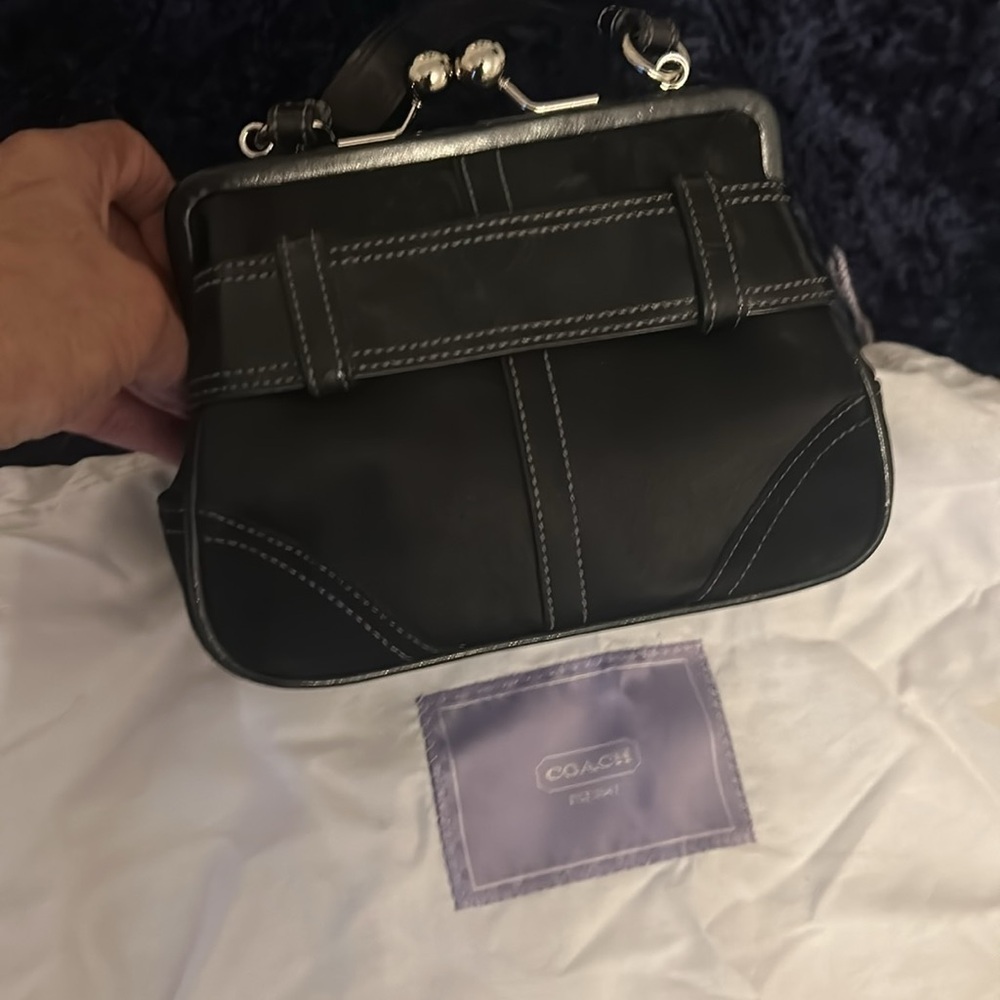 Coach Black Leather Mini Bag with Silver Buckle - Picture 6 of 8
